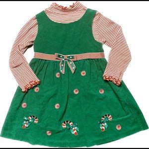 BONNIE JEAN 2 PIECE RED & GREEN CORDUROY CANDY CANE CHRISTMAS DRESS!! Size 4 kid